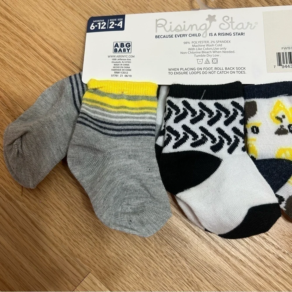 Construction Sock Set NWT 6-12 mos Sz 2-4 Baby Excavator Dump Truck Yellow Gray